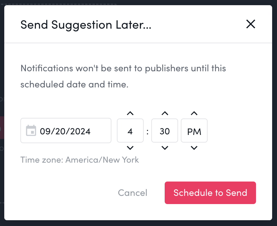 Screenshot of a tool in Socialie by PhotoShelter that allows you to schedule a post for a later date and time.